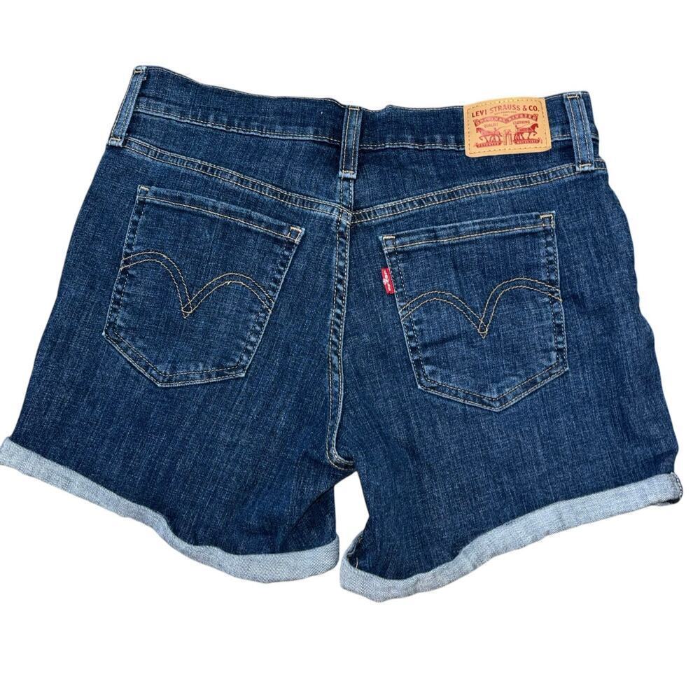 Levi’s Mid Length Dark Blue Stretch Shorts Womens 28 Classic Casual Summer Denim
